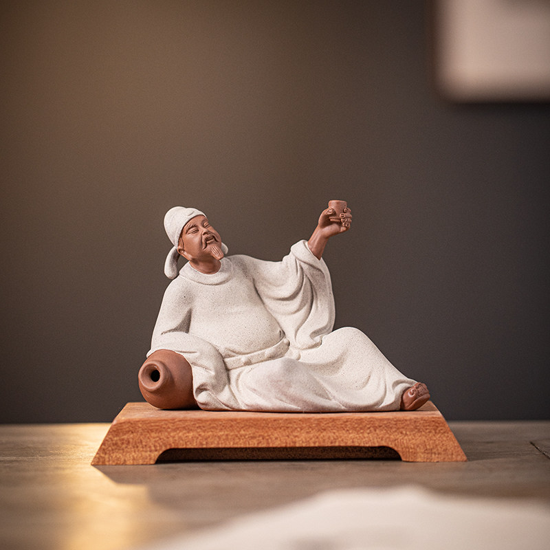 古风禅意历史人物李白雕像塑家居玄关装饰陶瓷工艺品李白醉酒摆件