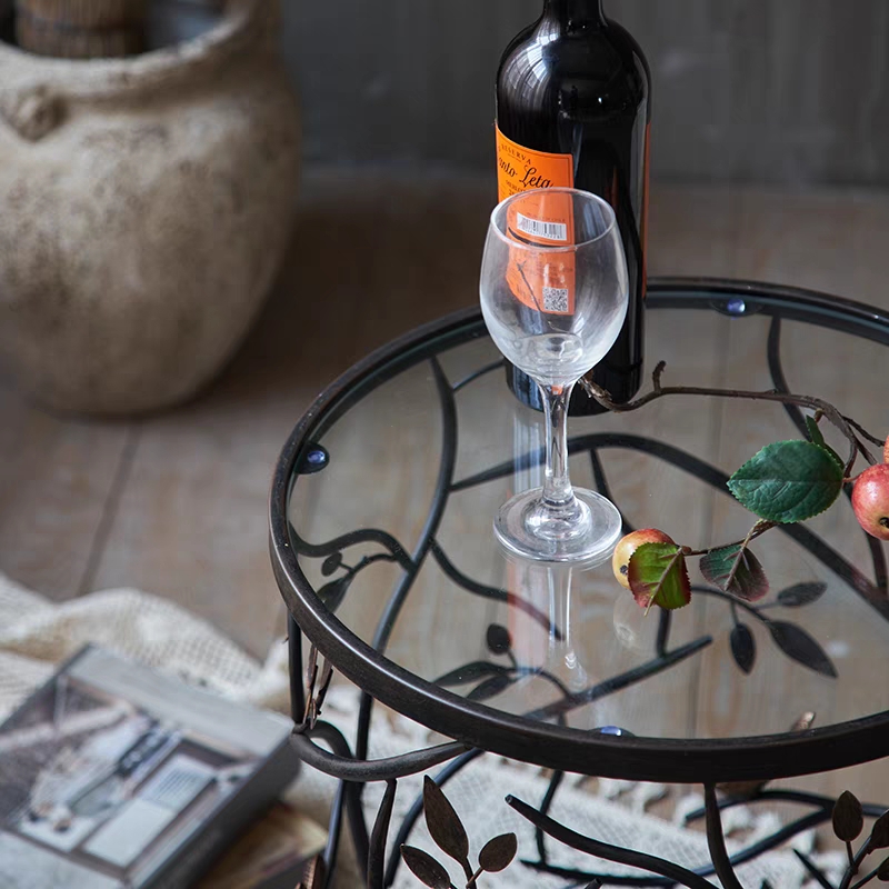 美式乡村铁艺做旧圆形茶几咖啡厅复古咖啡桌民宿阳台沙发边几角几