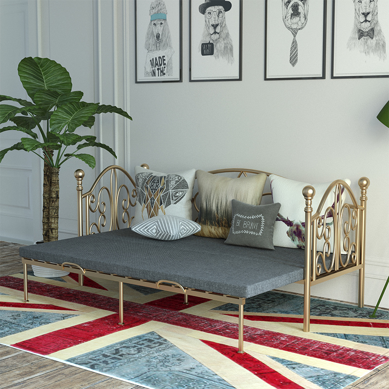 北卧铁艺金属伸缩坐卧两用卧室沙发床可折叠客厅双人小户型多功能