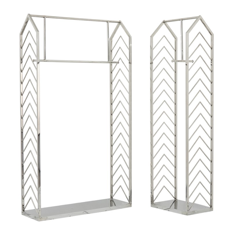 高档不锈钢男女装服装店展示架陈列柜银色镜面靠墙落地式挂衣架子