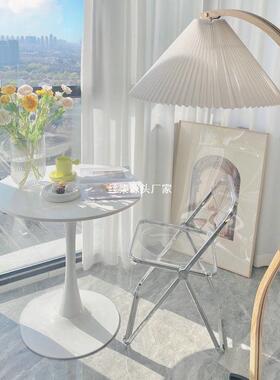 白色郁金型香小圆餐桌椅子ns阳台小户客i厅卧室休洽闲谈茶几ins风