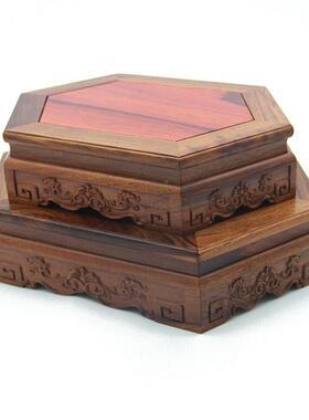 石木底座黑梓木木玉摆件紫砂茶3698壶花红瓶文玩六角实底座厂家