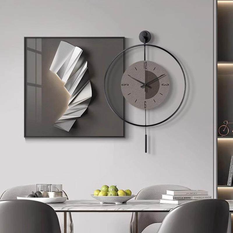 现代轻奢餐厅装饰画高档抽象餐桌钟表挂画大气简约客厅壁画墙时钟