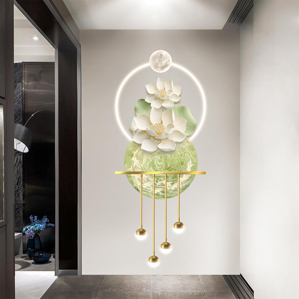 轻奢招财福鹿玄关装饰画抽象进门入户壁画发光壁饰挂画大气带灯画
