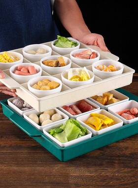 九宫格火锅分格盘家用高级感密胺餐具点心盘配菜盘分隔盘子塑料盘