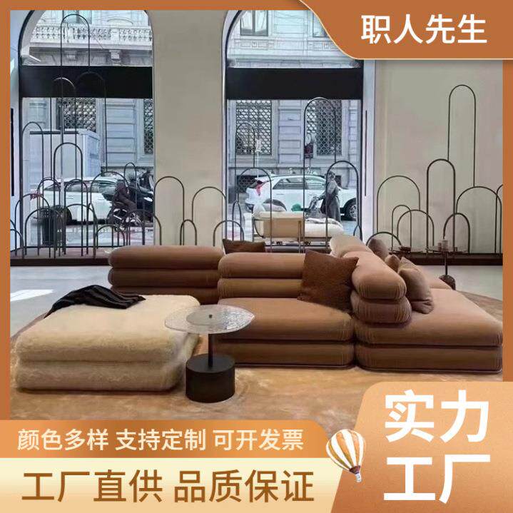 意式客厅三人布艺沙发设计师款高级真皮沙发轻奢别墅大户型皮沙发