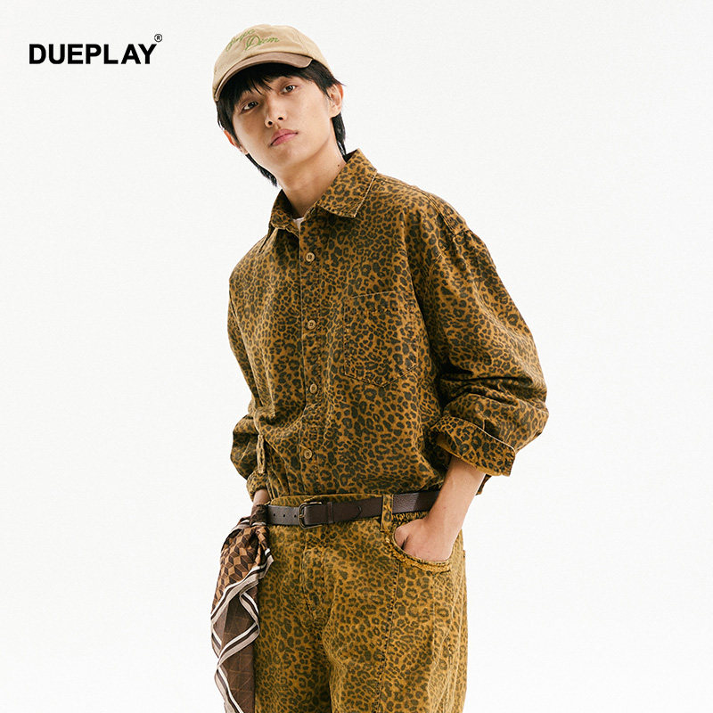 【明星郑恺潮牌】春秋新款美式复古豹纹衬衫夹克重磅纯棉上衣男女,男装,衬衫,淘宝优惠券,粉丝福利购,淘宝优惠卷