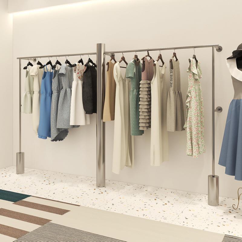 服装店不锈钢柱子衣服架子加粗管服装架衣架女装店展示架上墙壁挂
