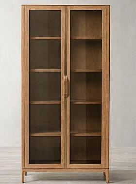美式乡村RH实木橡木法式复古天地锁单门双门四门书柜橱柜餐边柜