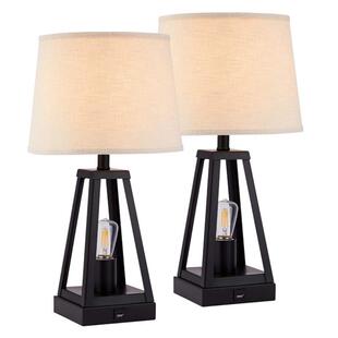 台灯床头灯美式复古工业风2头带USB充电口铁艺黑色新款