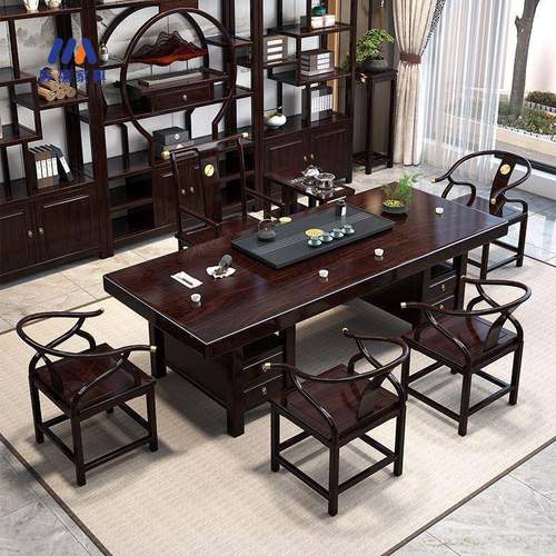 办公家用茶桌平面桌一体泡茶台新中式大板茶桌椅组合黑黄檀全实木