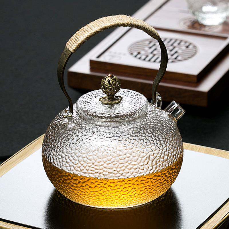 圣裔堂日式锤目纹玻璃壶铜把提梁壶电陶炉煮茶壶烧水壶泡茶壶
