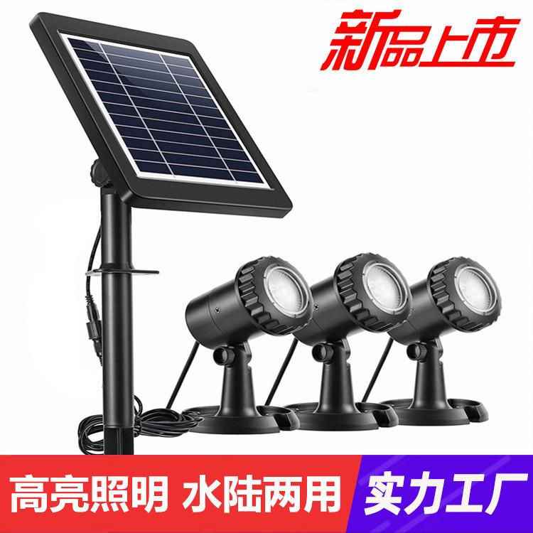 一拖三暖白光太阳能水池灯3灯头太阳能水底灯光控太阳能潜水灯