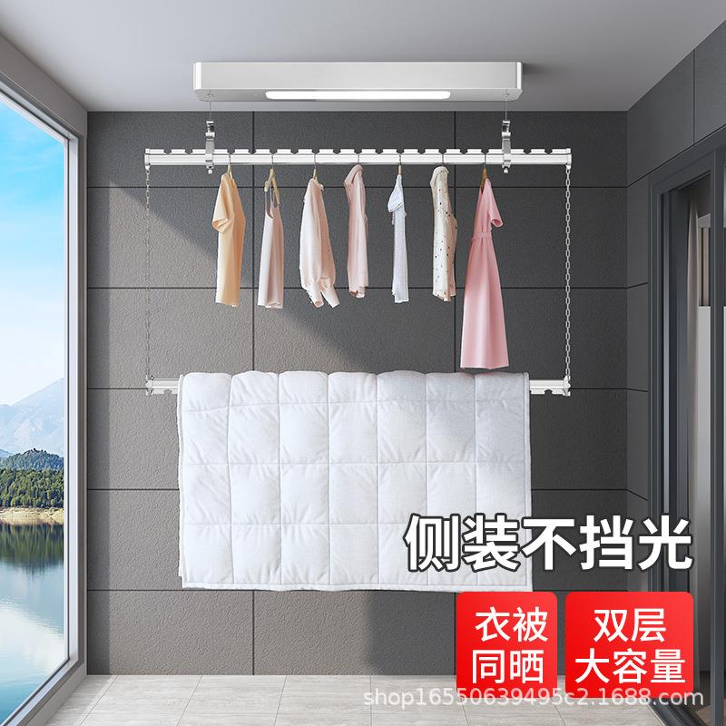 2026新款晾衣架电动升降侧装阳台家用小户型智能遥控双层侧边银色图片
