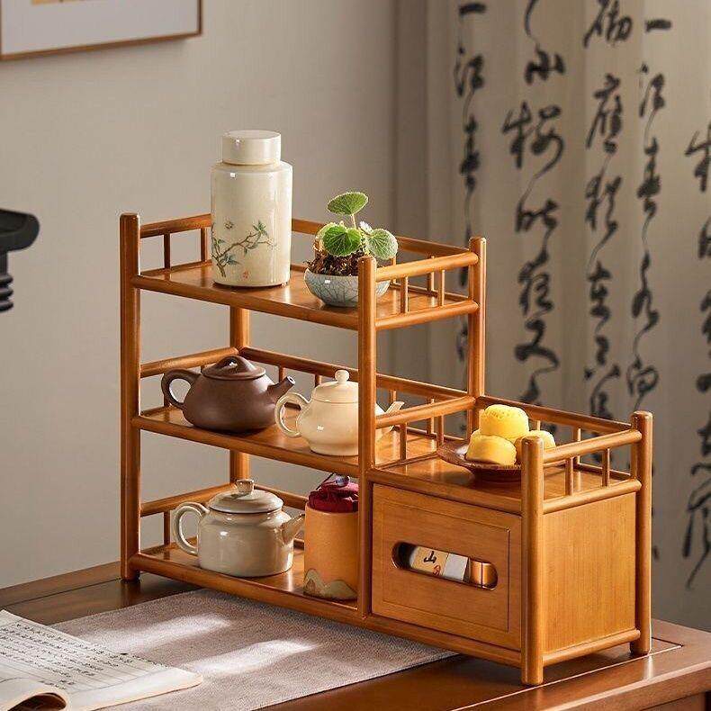 免安装多层置物架竹子家用客厅桌面博古架小型桌上收纳架茶杯架