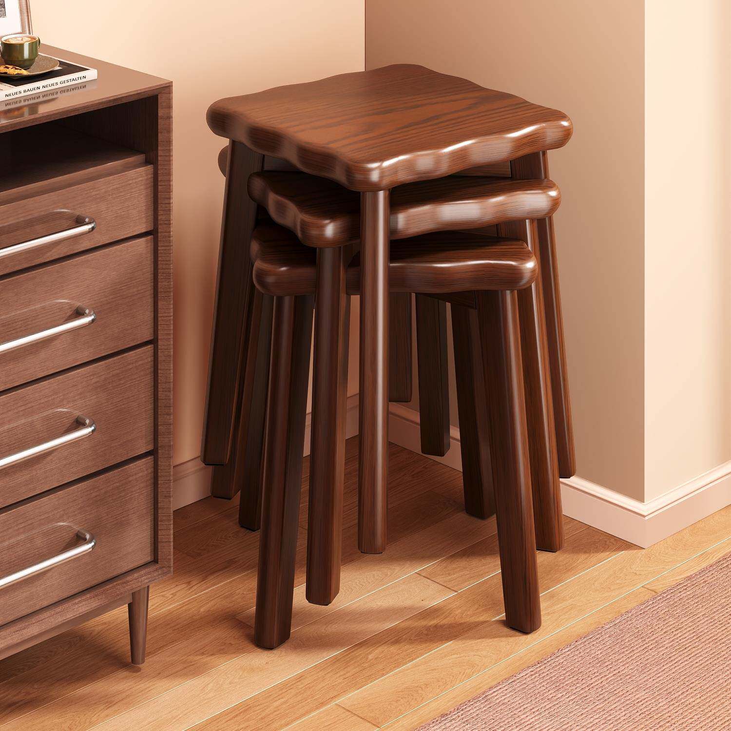 实木凳子家用可叠放客人备用凳餐桌化妆梳妆凳结实耐用新中式方凳