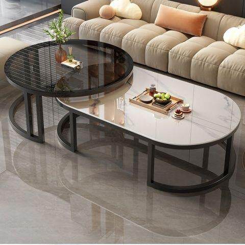 高级椭圆感家用小户型茶几现代简约轻奢客厅2025组合新款茶几岩板