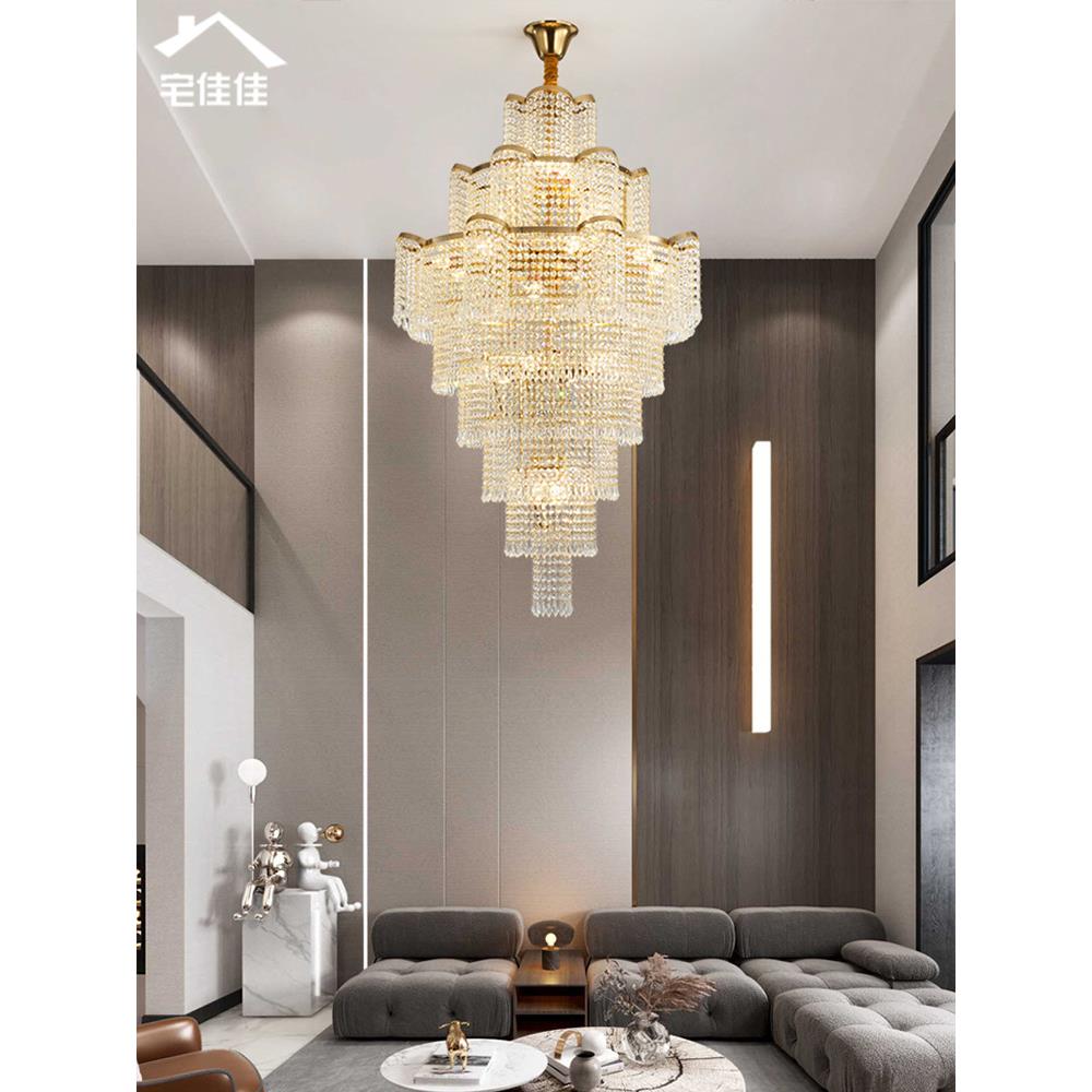 别墅大吊灯客厅灯法式轻奢跃层挑空楼中楼复式楼新款楼梯水晶灯