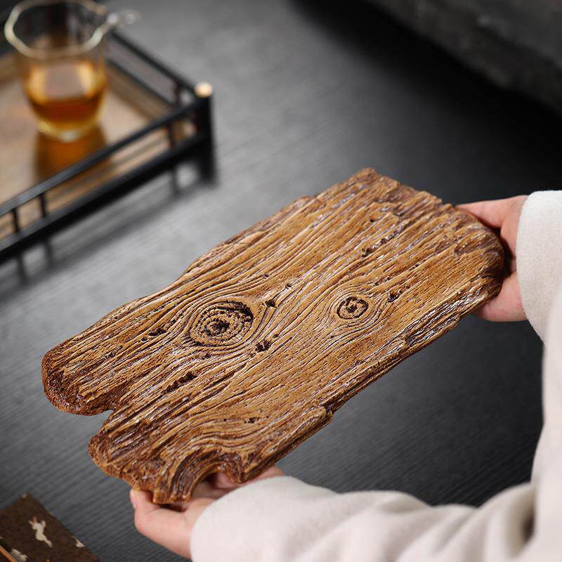 宜兴紫砂干泡台茶宠摆件可养仿真木纹复古壶垫壶托茶托杯垫壶承