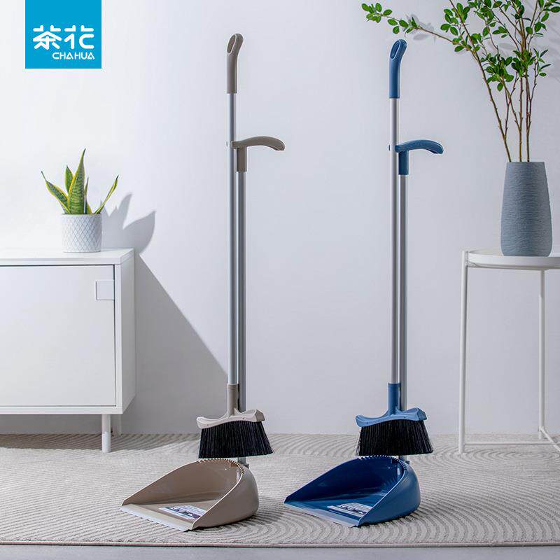 茶花塑料扫把扫帚簸箕套装组合不锈钢扫地魔术扫帚畚箕软毛1728