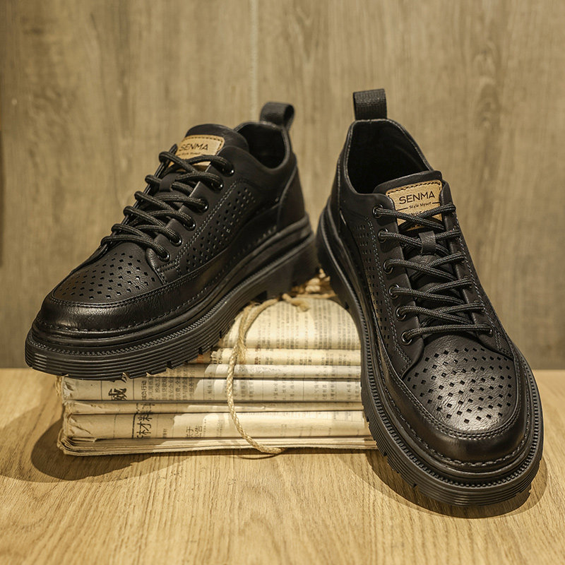 SENMA/森马皮鞋男款夏季透气镂空商务休闲正装软底工装低帮马丁靴