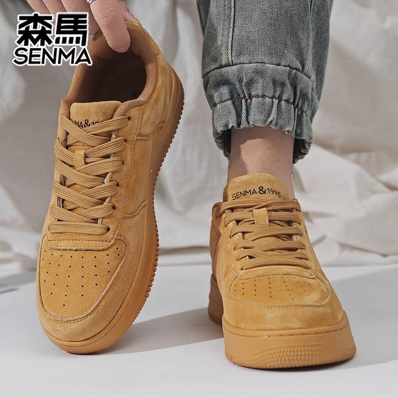 SENMA/森马磨纱皮滑板鞋男厚底空军一号情侣鞋百搭运动鞋男潮鞋