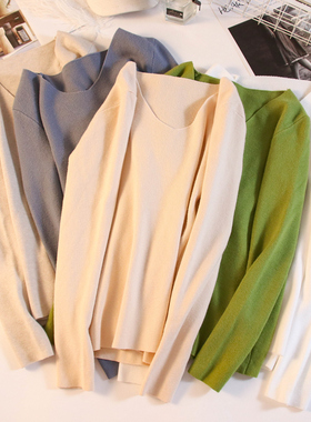 2021春秋新款洋气v领长袖内搭针织衫秋冬修身紧身薄款打底毛衣女