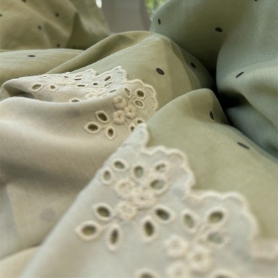 A类母婴级绿色小清新波点花边双层纱纯棉床上四件套1.5m1.8米全棉