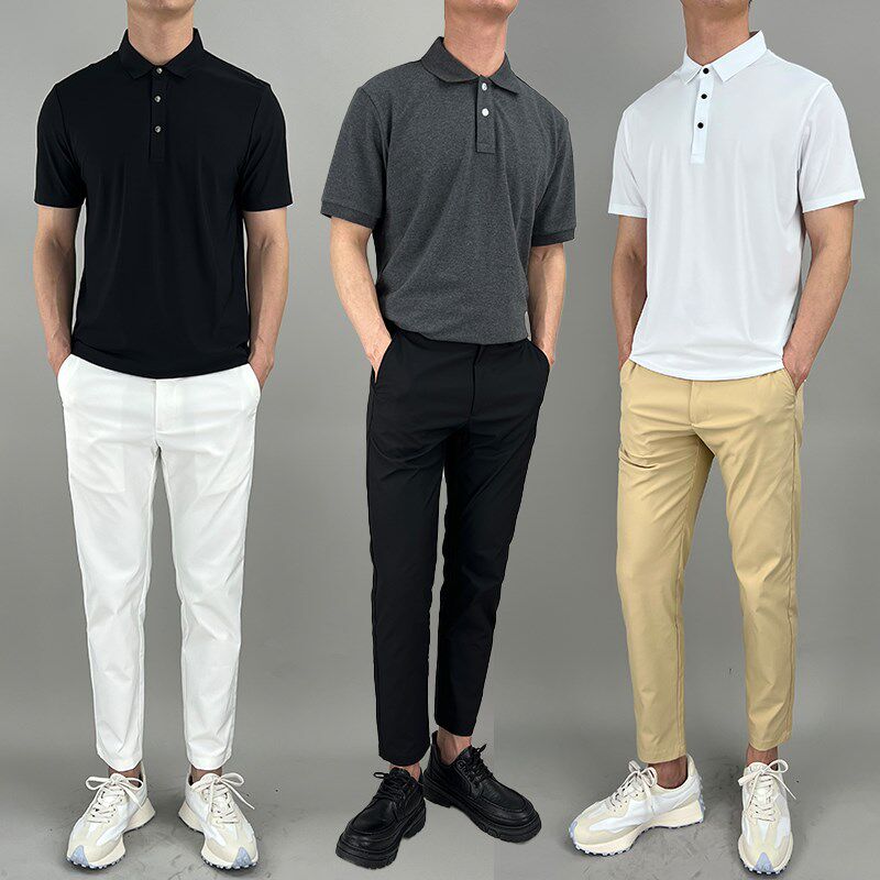 夏季小直筒九分裤男士修身白色免烫休闲商务高端西裤透气薄款抗皱