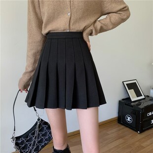 毛呢咖色百褶裙女秋冬新款大码胖mm松紧高腰a字短裙裤显瘦半身裙