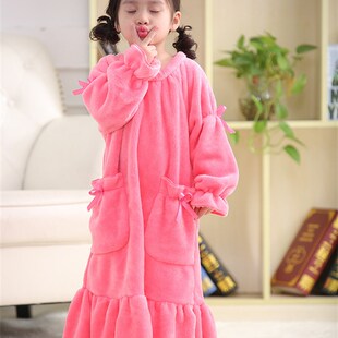 秋冬女童加厚保暖女士珊瑚法兰绒双面绒亲子母女宫廷公主睡裙睡衣