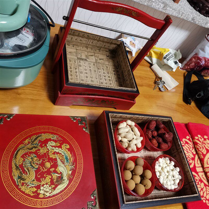仿古代食盒中式饭盒木质喜事结婚庆陪嫁复古装道具送餐手提篮多层