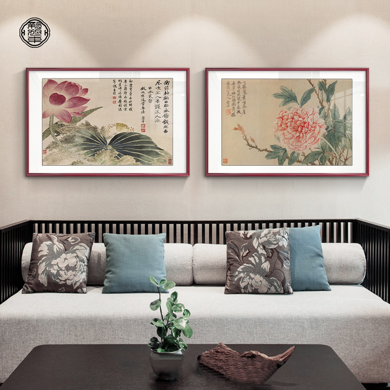 新中式客厅电视墙装饰画沙发后面背景墙挂画饭厅横版大气免打孔