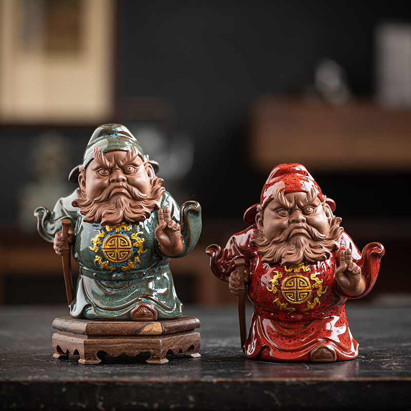 中式历史人物紫砂陶瓷钟馗摆件创意家居客厅玄关电视柜桌面摆件
