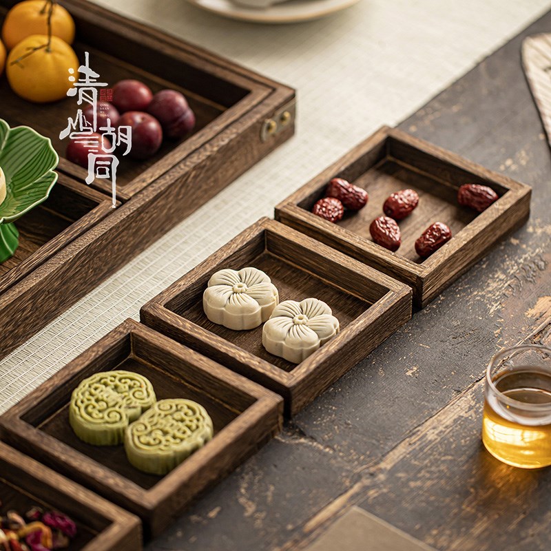 中式木质托盘7件套围炉煮茶点心盘下午茶点盘糕点零食水果干果盘
