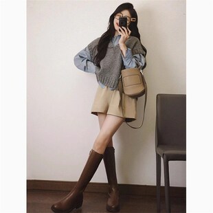 早开春季新款学院风穿搭一整套毛衣马甲衬衫短裤子两件套装女时尚