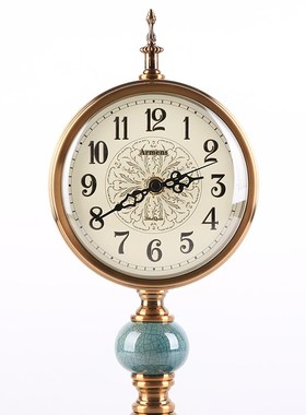 美式创意轻奢客厅陶瓷座钟台钟摆件欧式卧室床头柜静音钟表装饰品