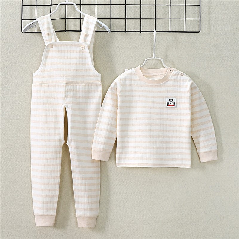 儿童男童女孩背带裤套装内衣纯棉开裆裤宝宝护肚秋衣秋裤春秋冬季