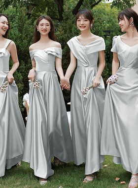 韩式伴娘服大码胖mm灰色高级感气质姐妹团学生毕业照艺考礼服女冬