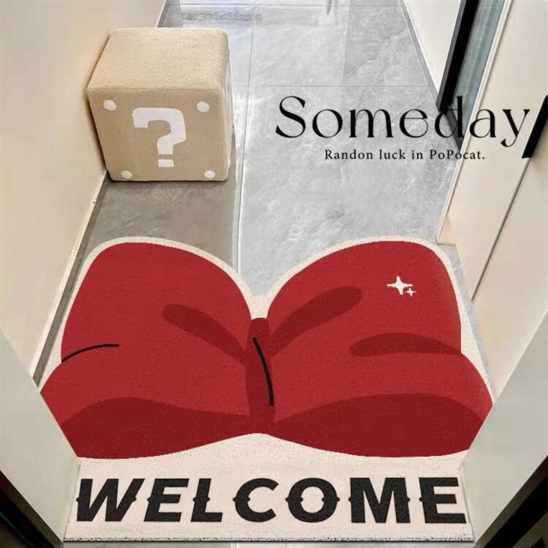 可爱蝴蝶结入户门丝圈地垫卡通玄关脚垫刮泥蹭土防滑垫可裁剪家用