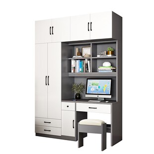 简约书桌带衣柜一体儿童房电脑桌书柜组合小户型家用卧室写字台