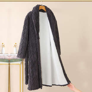 睡袍男冬季加绒加厚长版一体式羊羔绒浴袍法兰绒晨袍睡衣男款长袍