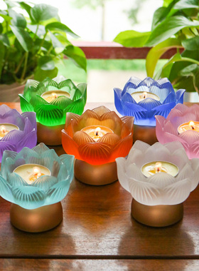 禅悦佛艺琉璃荷花烛台酥油灯莲花灯佛前供灯蜡烛台长明灯居家供奉