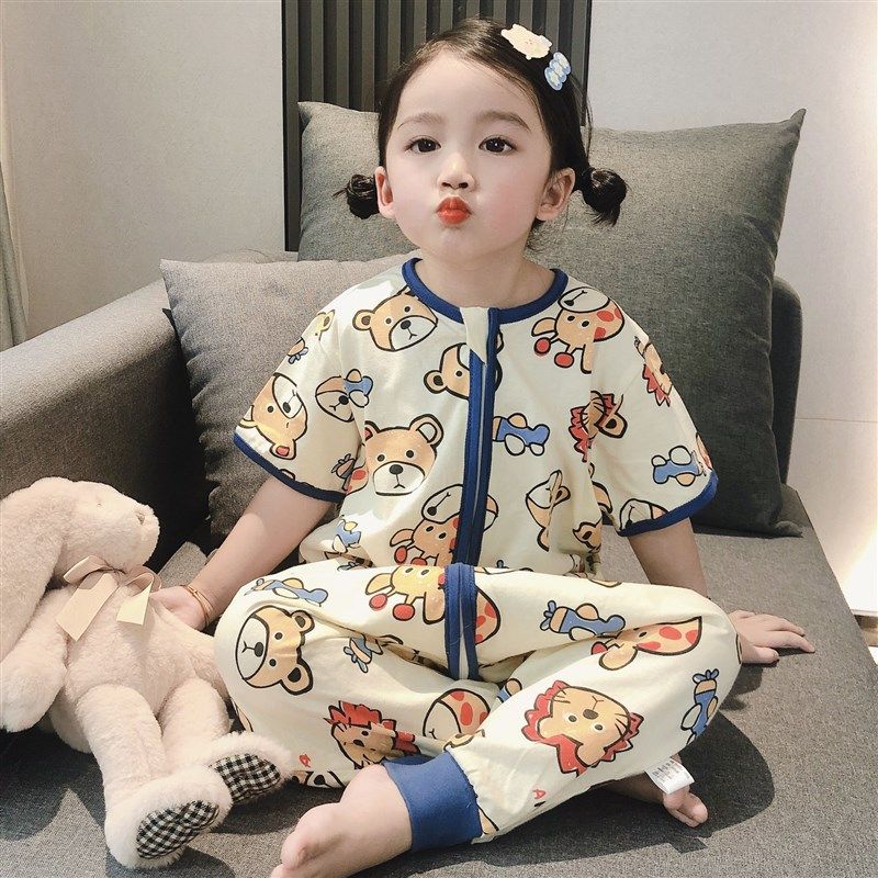 夏季儿童睡袋纱布婴儿纯棉短袖夏天分腿防踢被宝宝薄款夏款神器