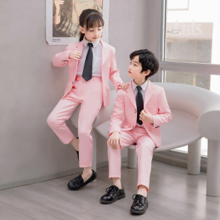 儿童西装男女童套装合唱表演服主持走秀洋气粉色钢琴西服外套学生