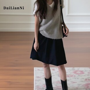 2025新款春夏高腰显瘦松紧腰百褶半身裙a字裙女胖mm大码遮肚宽松