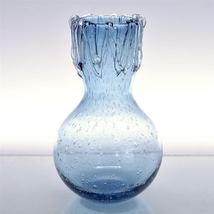 手工制作透明气泡浅蓝色冰凌圆口葫芦花瓶水养鲜花插花器装饰摆件