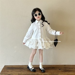 女童学院风白色衬衣裙连衣裙2025春季 女宝宝花边蛋糕裙公主裙 新款