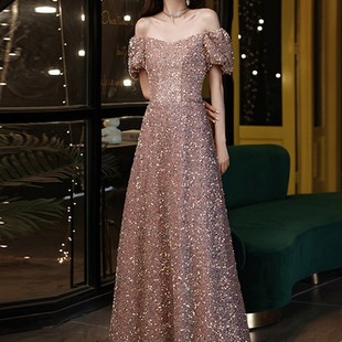 高端晚礼服女2021新款名媛仙气高贵主持人礼服裙宴会气质订婚礼服