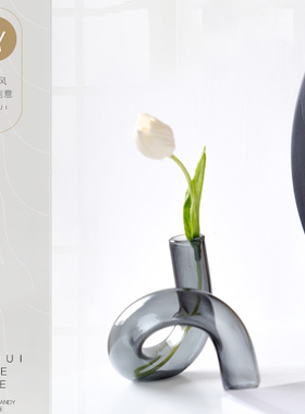 宝蓝色摆件烛台北欧风饰品装饰玻璃花瓶透明插花创意客厅花器家居